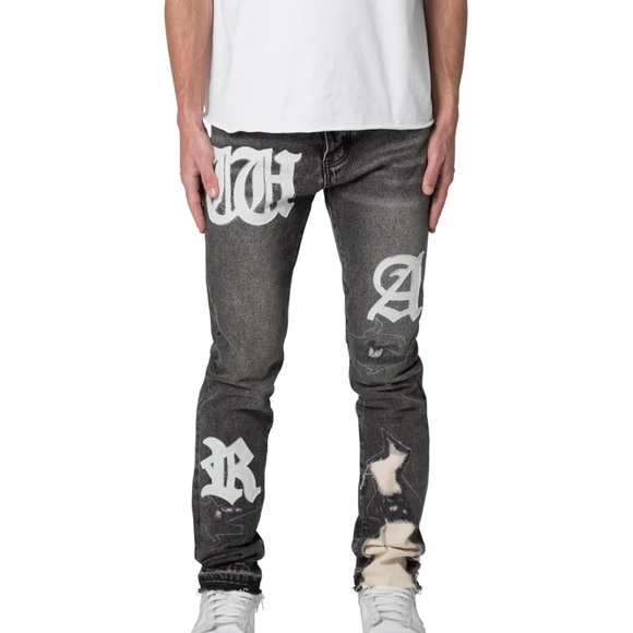 🌹🆕 mnml D198 War straight denim Men's Black Graphic Y2K Jeans size 31R - Picture 7 of 7